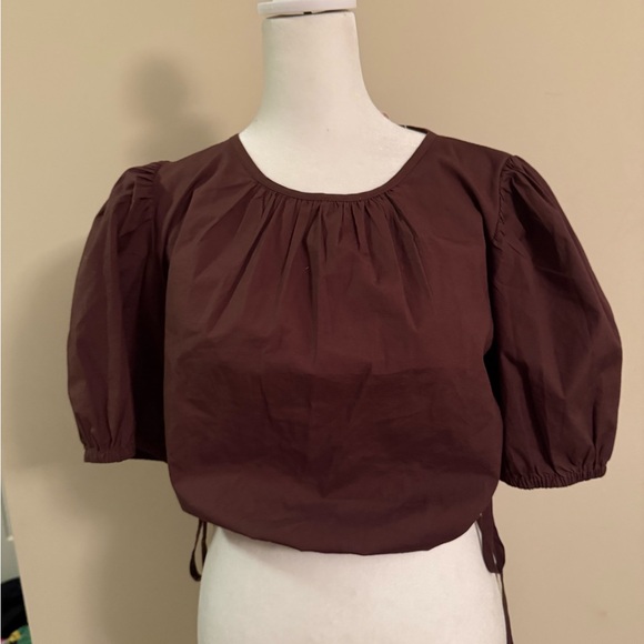 Vineyard Vines Tops - Vineyard vines NWOT chocolate brown puff sleeve cinch tie crop cotton blouse Szm